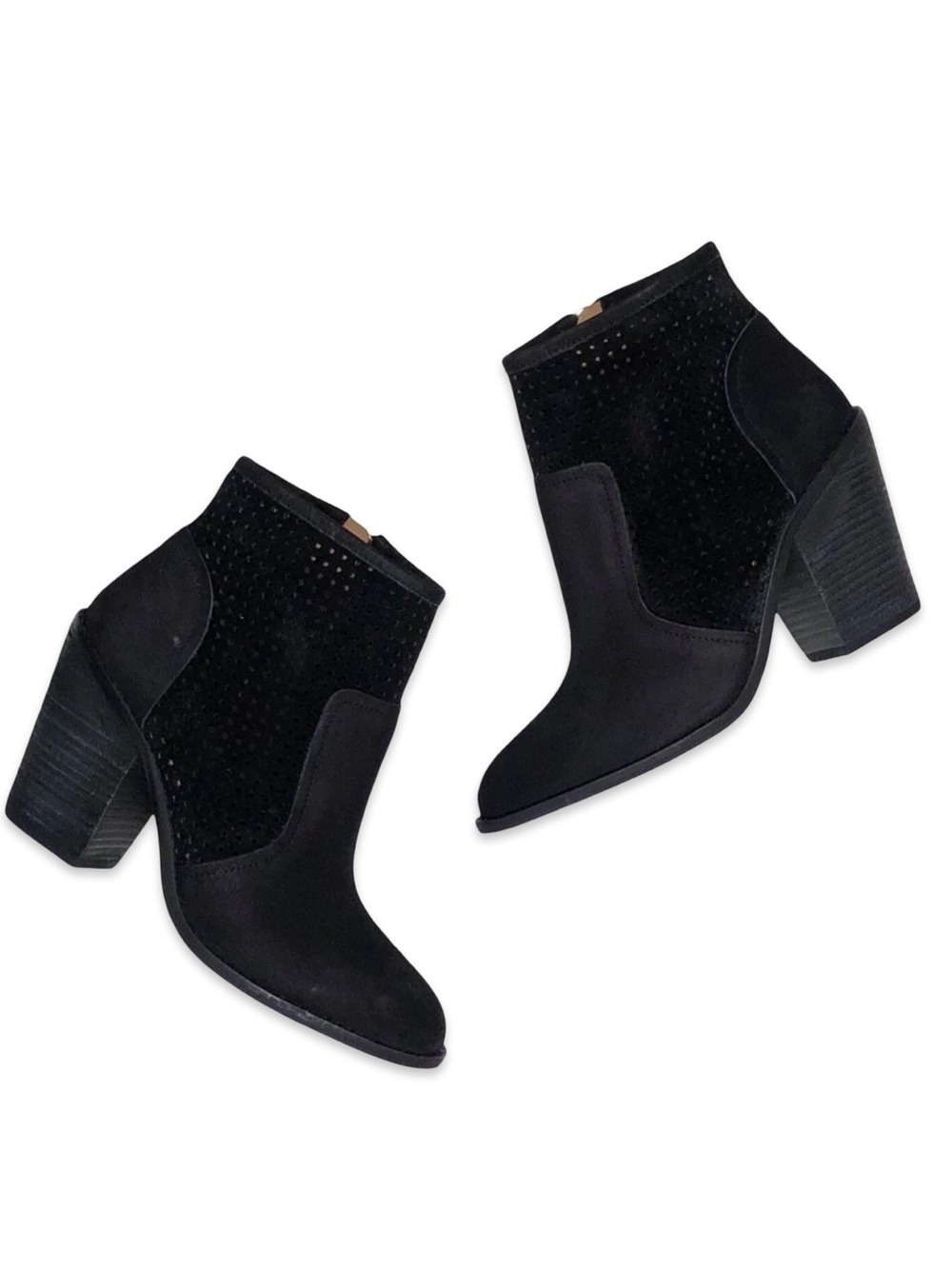Anthropologie “Ryan” perforated heeled black leather bootie Size 7.5 Minimalist